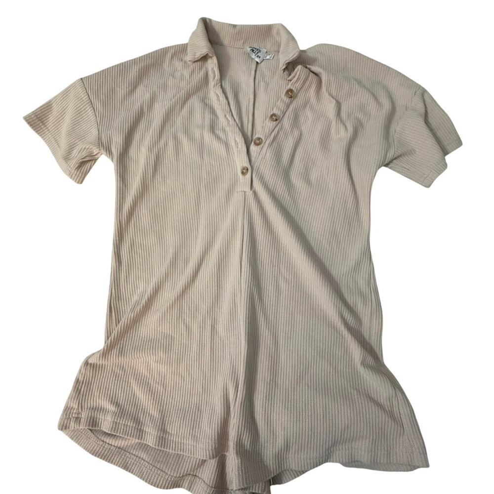 Princess Polly Ribbed Long Sleeve Romper Beige Size 4